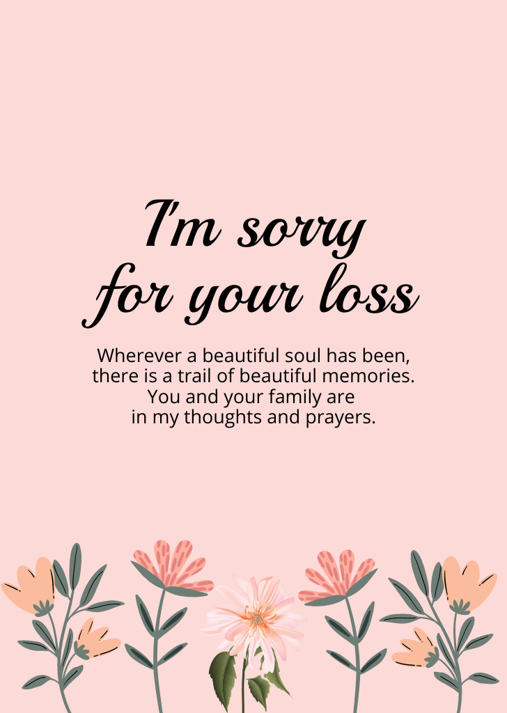 Sympathy Phrases for Loss with Flowers Postcard A6 Vertical Design Template