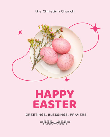 Modèle de visuel Voeux de vacances de Pâques avec des oeufs roses sur la plaque - Poster 16x20in