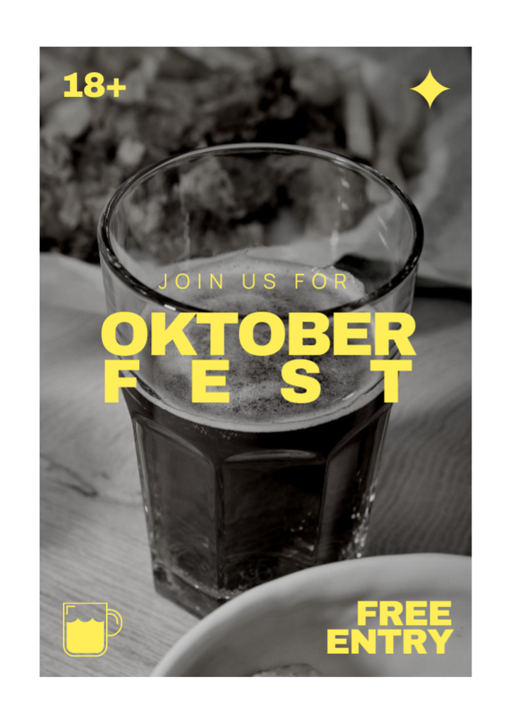 Celebration Oktoberfest Together With Glass of Beer Flyer A4 Design Template
