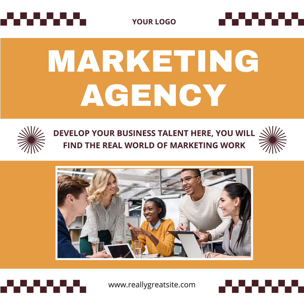 Services of Marketing Agency with Working Team LinkedIn post tervezősablon