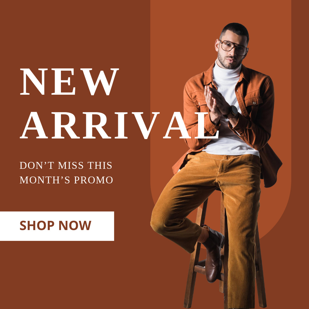 Fashion Sale Announcement with Man in Brown Instagramデザインテンプレート