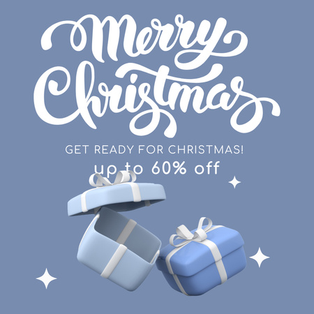 Plantilla de diseño de feliz navidad, 3d, regalo, cajas, ilustración Instagram AD 