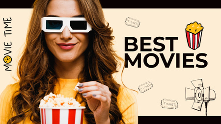 Modèle de visuel Movie Night Announcement with Woman in 3d Glasses - Youtube Thumbnail
