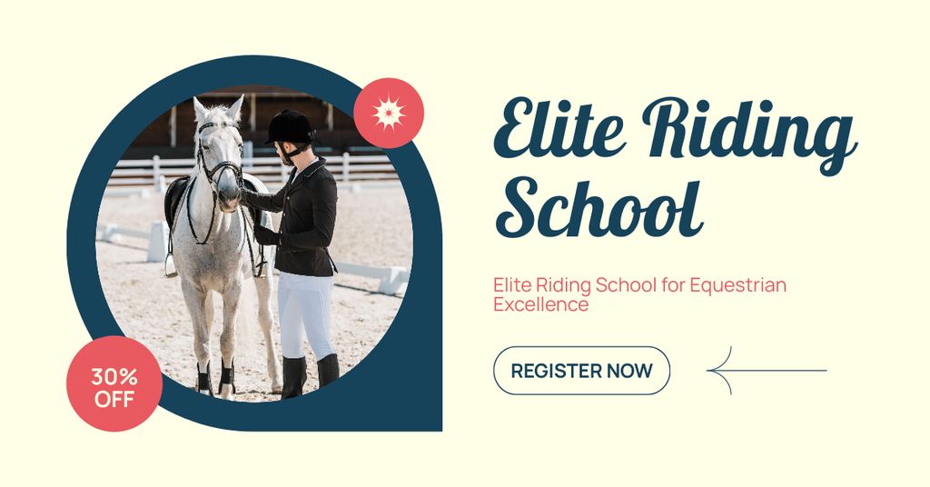 Designvorlage Offer of Elite Horse Riding School Services with Discount für Facebook AD