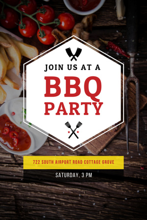 BBQ Party Invitation with Grilled Steak Invitation 6x9in Design Template