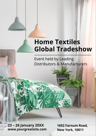 Home Textiles Global Event Announcement Flyer A6 Modelo de Design
