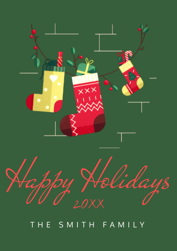 Personal Christmas Greeting with Cute Socks Postcard A5 Vertical – шаблон для дизайна