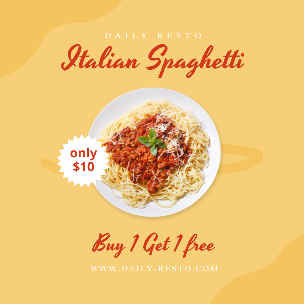 Italian Spaghetti Special Offer on Yellow Instagram tervezősablon