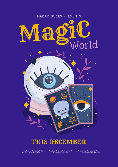 Magic Show with Tarot Cards and Crystal Ball Poster Design Template