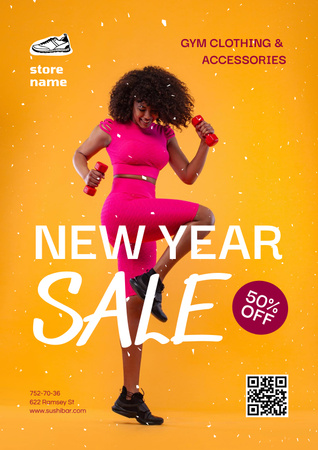 Szablon projektu New Year Sale Offer of Gym Clothing Poster