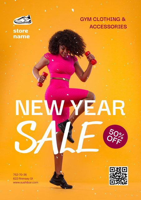 New Year Sale Offer of Gym Clothing Poster tervezősablon