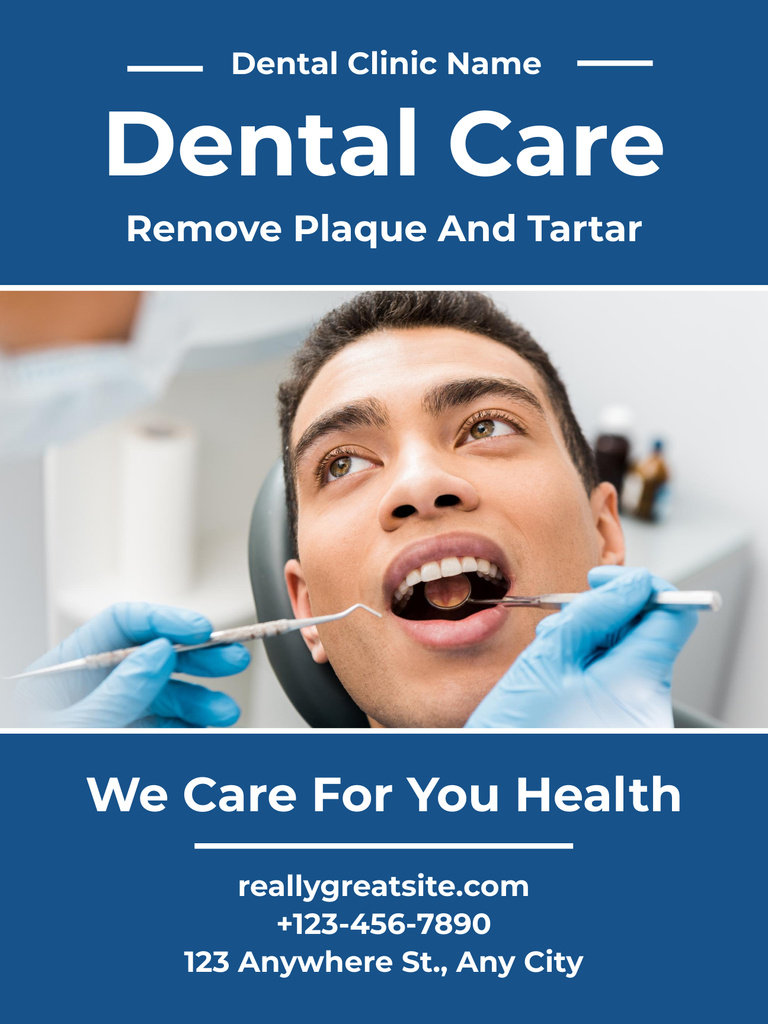 Ad of Dental Care Services with Patient Poster USデザインテンプレート