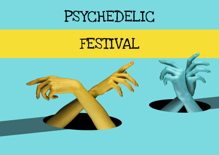 Psychedelic Festival Announcement Postcard – шаблон для дизайна