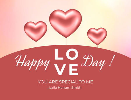 Kalp Balonlu Büyüleyici Sevgililer Günü Mesajı Thank You Card 5.5x4in Horizontal Tasarım Şablonu