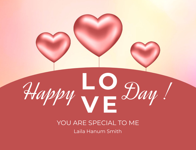 Enchanting Valentine's Day Message with Hearts Balloons Thank You Card 5.5x4in Horizontal Šablona návrhu