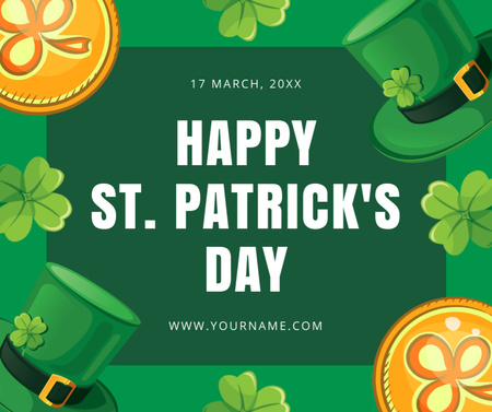 Festive St. Patrick's Day Greetings with Hats and Coins Facebook Design Template