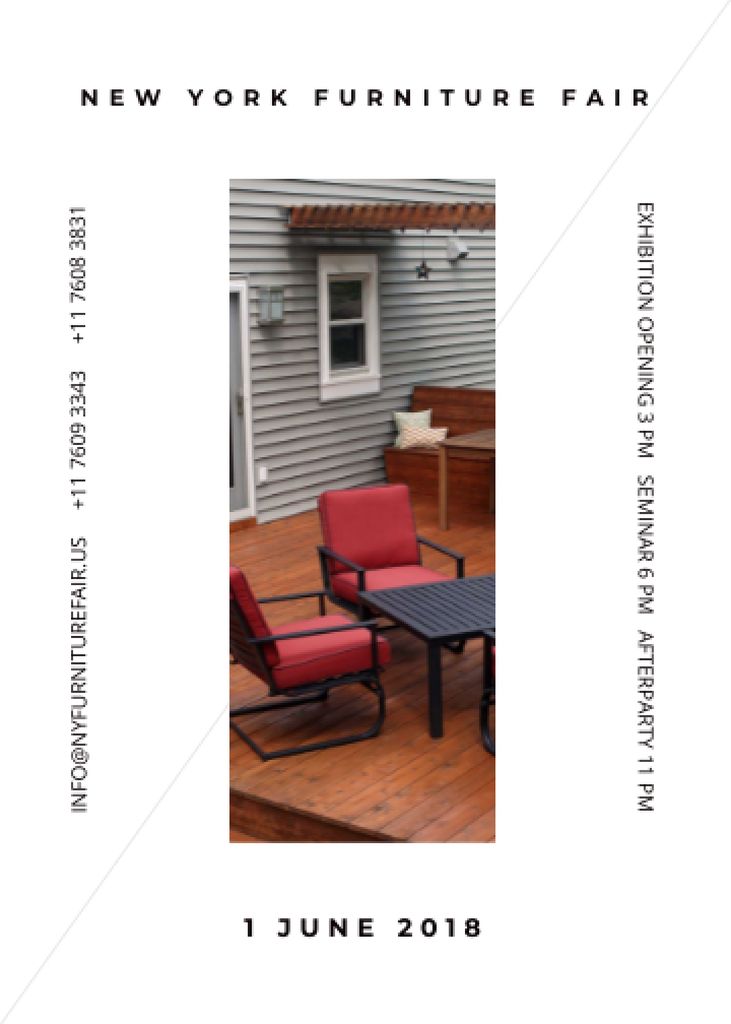 Plantilla de diseño de Ad of New York Furniture Fair with Red Chairs Invitation 