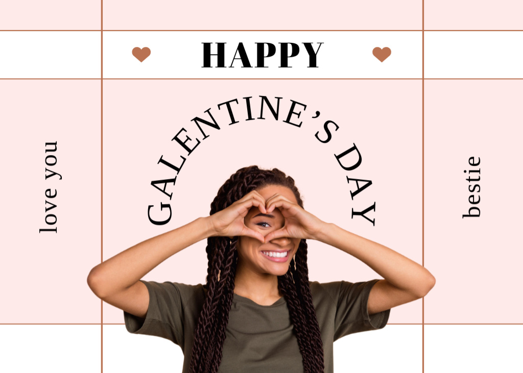 Galentine's Day with Smiling Woman Postcard 5x7in Tasarım Şablonu