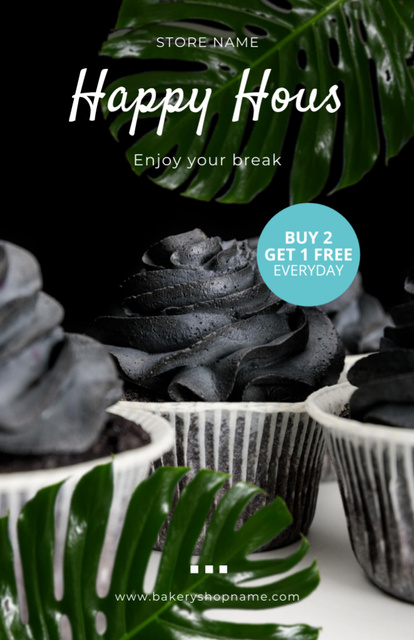 Delicious Black Cupcakes Recipe Card Tasarım Şablonu