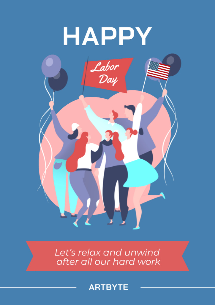 Grateful Labor Day Congratulations With Balloons Poster A3 – шаблон для дизайну