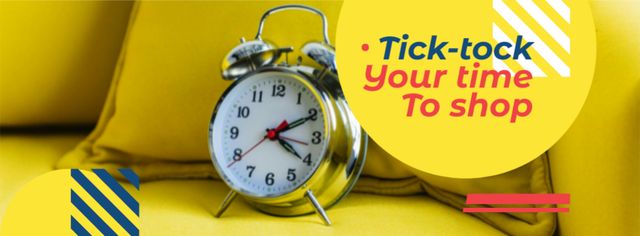 Plantilla de diseño de Sale announcement Alarm Clock in Yellow Facebook cover 