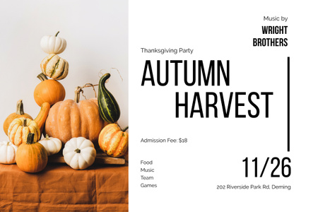 Thanksgiving Party With Fall Harvest Announcement with Pumpkins Poster 24x36in Horizontal Šablona návrhu