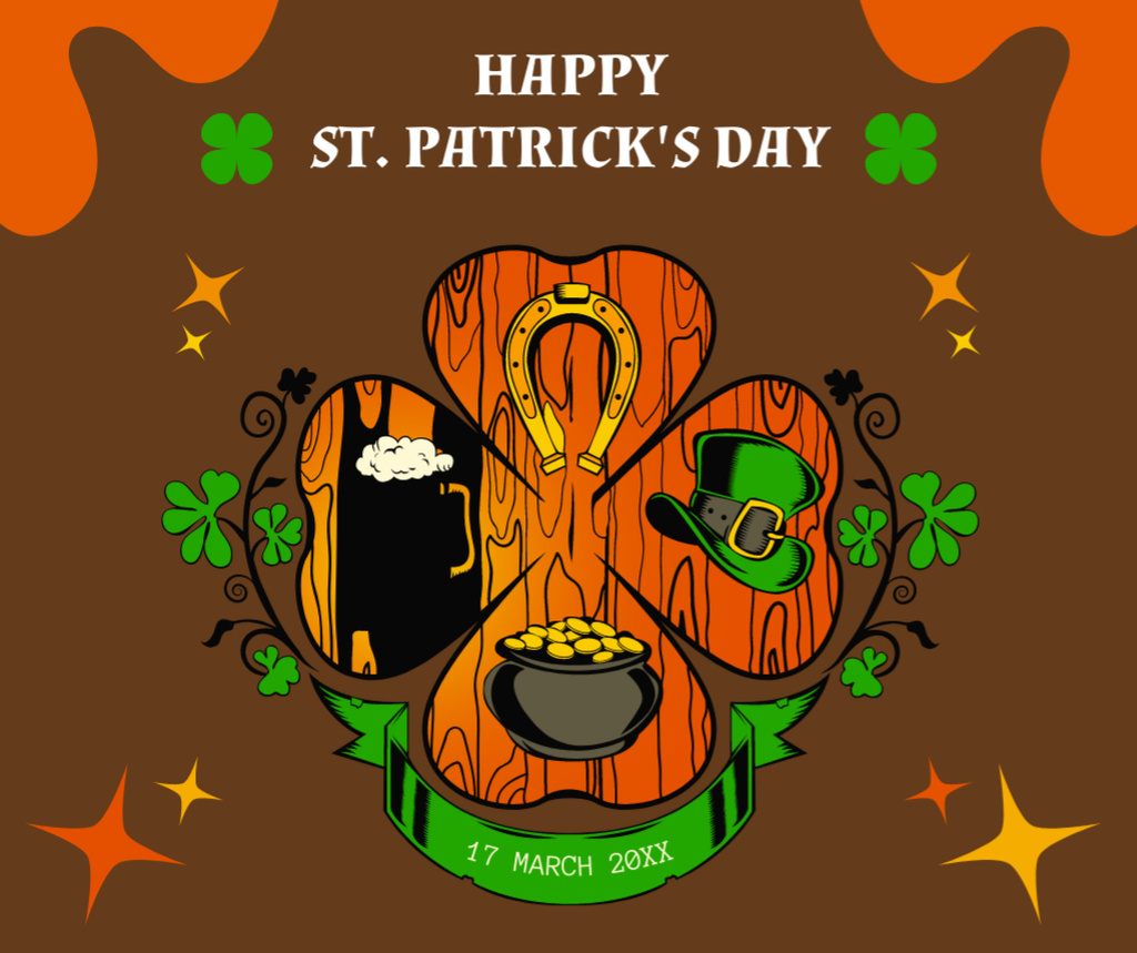 Holiday Wishes for St. Patrick's Day on Brown Facebook – шаблон для дизайна