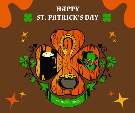 Holiday Wishes for St. Patrick's Day on Brown Facebook Design Template