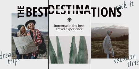 Travel Inspiration with Tourists in Mountains Twitter Design Template