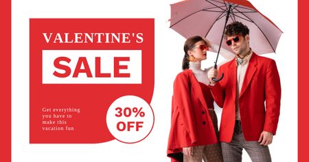 Valentine's Day Sale Announcement with Young Couple Facebook AD Design Template