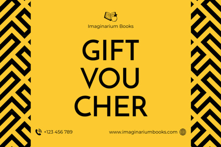 Подарунковий ваучер чорно-жовтого книжкового магазину Gift Certificate – шаблон для дизайну