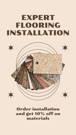 Modèle de visuel Annonce d'une installation de revêtement de sol experte avec photo de divers échantillons - Instagram Story