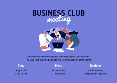 Designvorlage Ankündigung eines Business-Club-Treffens mit Arbeitnehmern für Flyer A6 Horizontal