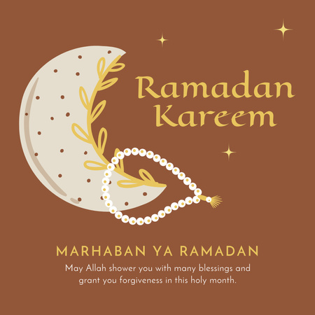 Brown Greeting on Ramadan with Crescent  Instagram Design Template