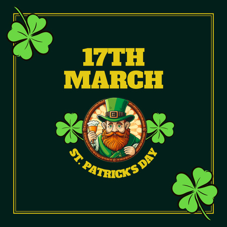 Happy St. Patrick's Day Greeting with Red Bearded Man Instagram Design Template