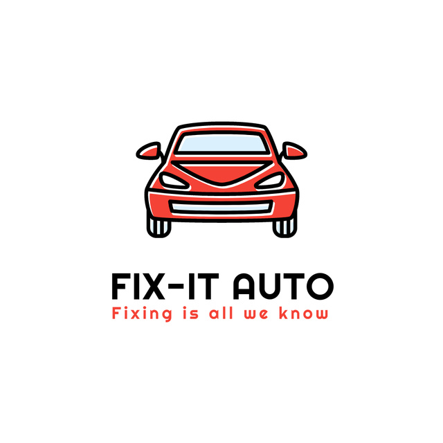 Auto Service Ad with Illustration of Red Car Logo Modelo de Design