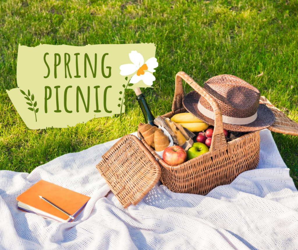 Spring Picnic with Cheese and Wine Facebookデザインテンプレート