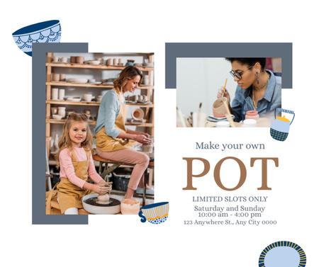 Platilla de diseño Collage with Proposal of Pottery Workshop Services Facebook