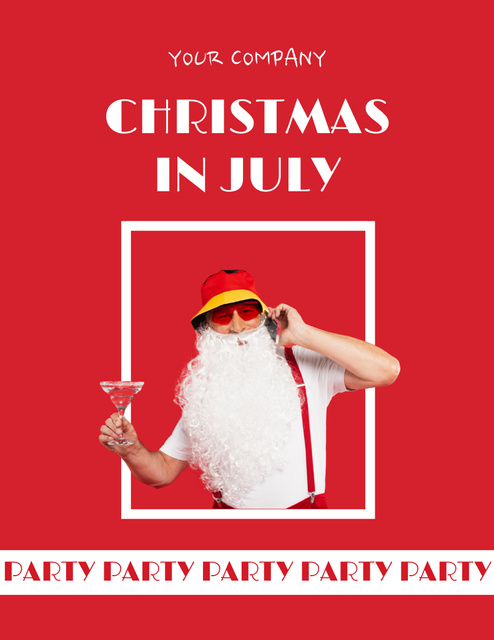 Family Party in July with Jolly Santa Claus on Red Flyer 8.5x11in – шаблон для дизайна