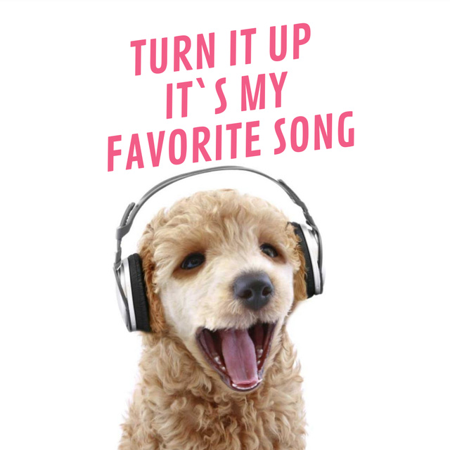 Funny dog with bouncing head listening to music Animated Postデザインテンプレート