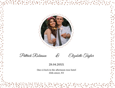 Wedding Announcement With Happy Newlyweds Invitation 13.9x10.7cm Horizontal Design Template