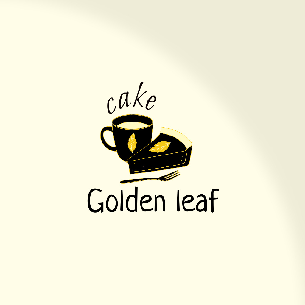 Yummy Cake and Coffee with Autumn Leaf Logo Tasarım Şablonu
