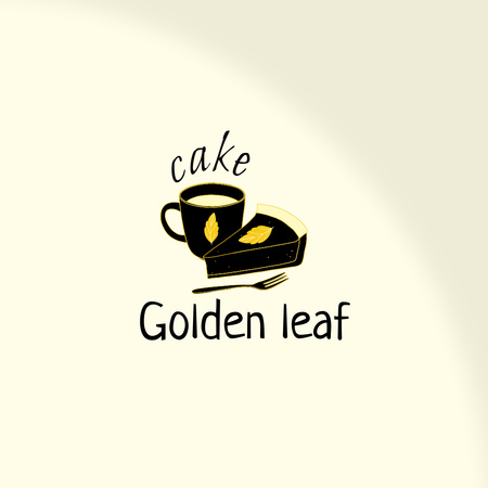 Modèle de visuel gâteau délicieux et café avec feuille d'automne - Logo