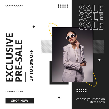Exclusive Pre-sale Announcement with Woman in Grey Jacket Instagram Design Template