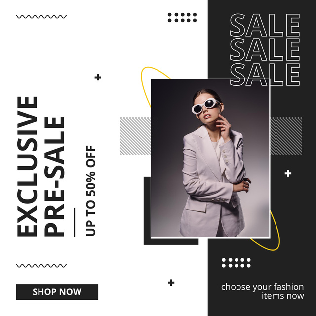 Exclusive Pre-sale Announcement with Woman in Grey Jacket Instagram Šablona návrhu