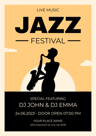 Vibrant Jazz Festival Announcement With DJs Poster Design Template
