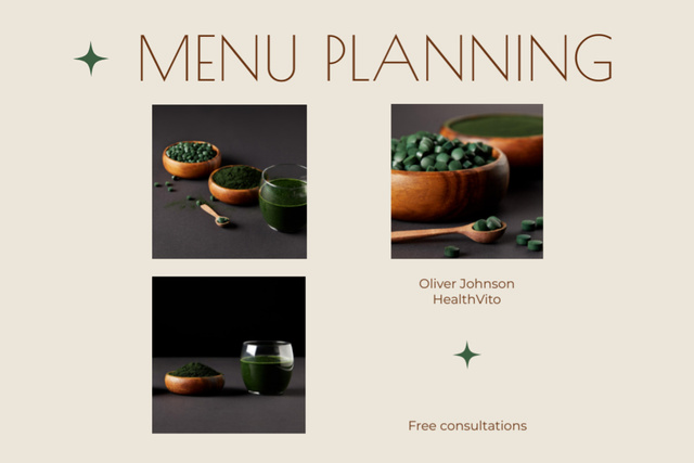 Designvorlage Menu Planning Offer with Bowl of Green Pills für Flyer 4x6in Horizontal