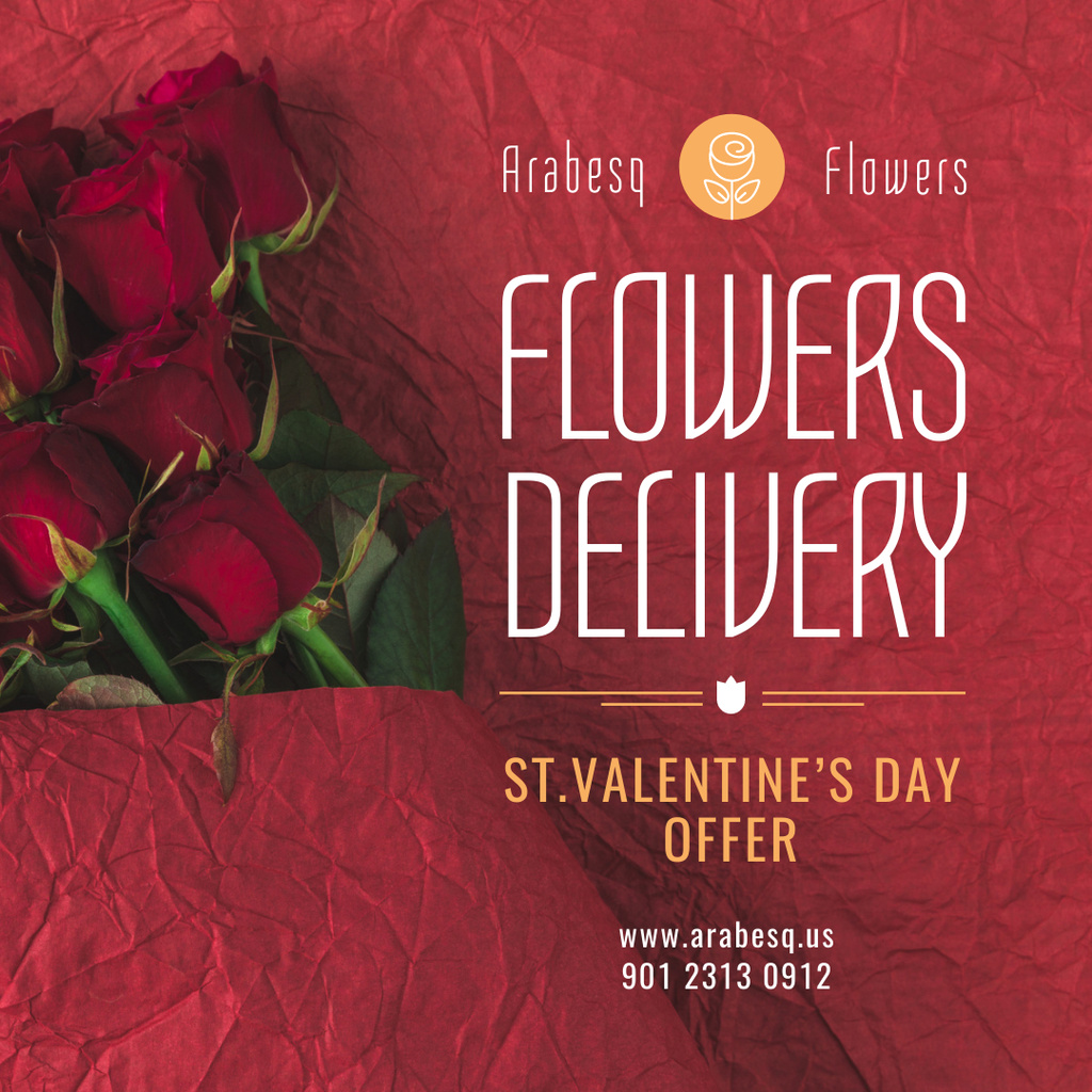 Valentine's Day Flowers Delivery in Red Instagram Design Template