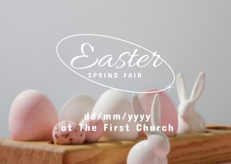 Plantilla de diseño de Easter Spring Fair Announcement with Painted Eggs and Toy Bunnies Flyer 5x7in Horizontal 