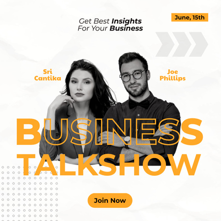 Modèle de visuel Annonce d'un talk-show d'affaires avec deux conférenciers - Instagram